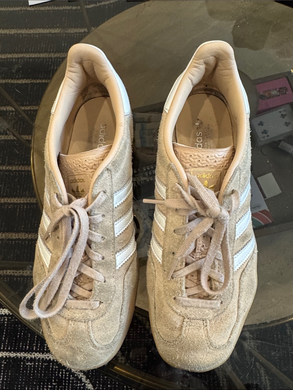 adidas Women’s Gazelle Suede Sneakers in Beige and White